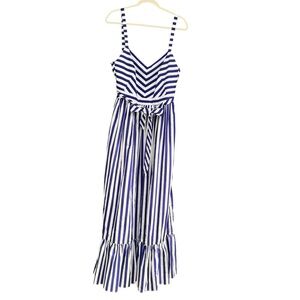 J. Crew Maxi Dress sz 8 Navy Blue and White Striped Fully Lined Sleeveless